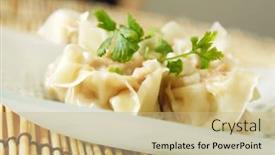  Presentation with food dimsum chinese steamed dumplings - Presentation design consisting of chinese steamed shumay dimsum dish background and a coral colored foreground