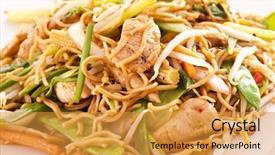  Presentation with fried chicken - PPT layouts with steirs - chinese stir fried noodles background and a gold colored foreground
