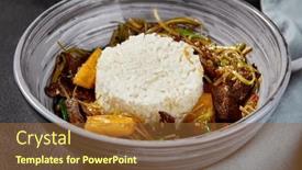  Presentation with rice - Presentation featuring chinese-stir-fry-with-rice background and a tawny brown colored foreground