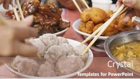  Presentation with chinese - Theme having chinese-style-dish-on-table background and a coral colored foreground