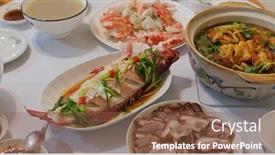  Presentation with dinner - Cool new slide deck with chinese-style-family-dinner backdrop and a tawny brown colored foreground