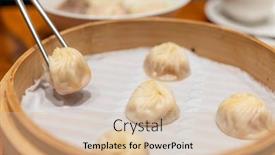  Presentation with chinese restaurant - Presentation theme having chinese-style-steamed-soup-bun background and a soft green colored foreground
