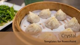  Presentation with chinese restaurant - Presentation design having chinese-style-steamed-soup-bun background and a coral colored foreground