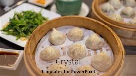  Presentation with chinese restaurant - PPT layouts enhanced with chinese-style-steamed-soup-bun background and a coral colored foreground