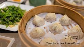  Presentation with chinese restaurant - Presentation having chinese-style-steamed-soup-bun background and a  colored foreground