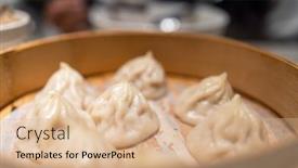  Presentation with chinese restaurant - Slide set with chinese-style-steamed-soup-bun background and a  colored foreground