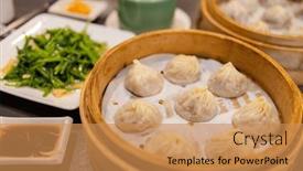  Presentation with chinese restaurant - Presentation theme consisting of chinese-style-steamed-soup-bun background and a  colored foreground