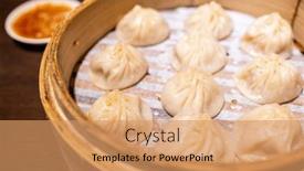  Presentation with chinese restaurant - Presentation with chinese-style-steamed-soup-bun background and a  colored foreground