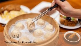  Presentation with chinese restaurant - PPT theme with chinese-style-steamed-xialongbao background and a  colored foreground