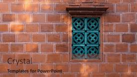  Presentation with red brick wall - PPT theme enhanced with chinese-style-window-over background and a red colored foreground