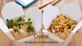  Presentation with chinese food - Slide deck consisting of chinese take out food background and a coral colored foreground