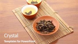 Presentation with leave - PPT theme consisting of chinese tea and dried leave background and a coral colored foreground