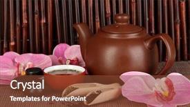  Presentation with ceremony - Presentation theme consisting of chinese tea ceremony on bamboo background and a tawny brown colored foreground