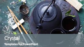 Presentation with chopsticks - Amazing PPT theme having chinese tea set and chopsticks backdrop and a gray colored foreground