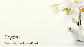  Presentation with sakura - PPT theme having chinese tea set and sakura background and a cream colored foreground