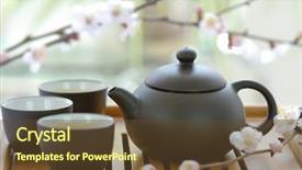 Presentation with tea cup - Audience pleasing slide deck consisting of chinese tea set with teapot backdrop and a tawny brown colored foreground