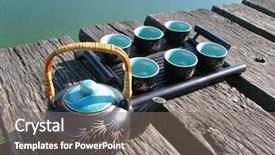 Presentation with tea - Presentation having chinese tea set background and a gray colored foreground