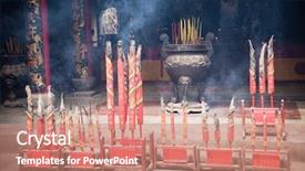 Presentation with chinese temple - PPT theme consisting of chinese temple filled with smoke background and a coral colored foreground