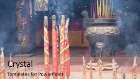  Presentation with chinese temple - Beautiful presentation theme featuring chinese temple filled with smoke backdrop and a coral colored foreground