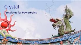  Presentation with phoenix - Slide deck having chinese temple roof tile background and a sky blue colored foreground