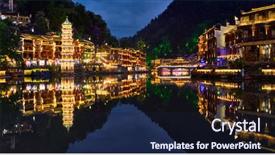  Presentation with ancient china - Slide set with chinese tourist attraction destination - feng background and a navy blue colored foreground