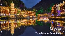  Presentation with ancient china - Colorful presentation design enhanced with chinese tourist attraction destination - feng backdrop and a navy blue colored foreground