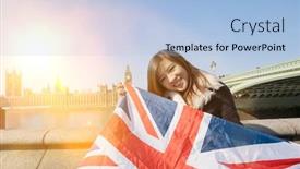  Presentation with union jack - Audience pleasing slide deck consisting of chinese-tourist-holding-union-jack backdrop and a light blue colored foreground