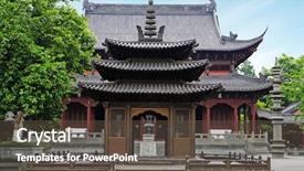  Presentation with chinese temple - Presentation theme with chinese traditional building structure background and a tawny brown colored foreground