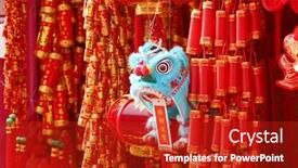  Presentation with traditional dancing - Theme featuring chinese-traditional-dancing-lion-hanging background and a crimson colored foreground