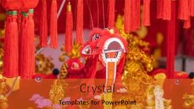  Presentation with traditional dancing - Beautiful presentation theme featuring chinese-traditional-dancing-lion-hanging backdrop and a red colored foreground