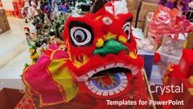  Presentation with traditional dancing - Theme with chinese-traditional-dancing-lion-hanging background and a tawny brown colored foreground