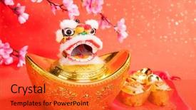  Presentation with traditional dancing - Audience pleasing slides consisting of chinese traditional dancing lion backdrop and a red colored foreground