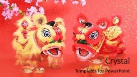  Presentation with traditional dancing - Theme featuring chinese traditional dancing lion background and a red colored foreground
