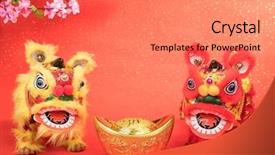 Presentation with traditional dancing - Audience pleasing theme consisting of chinese traditional dancing lion backdrop and a coral colored foreground