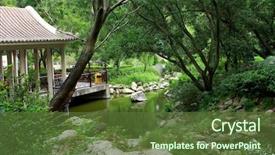  Presentation with hong kong city day - PPT theme featuring chinese traditional garden at day background and a tawny brown colored foreground
