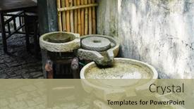  Presentation with chinese traditional - Presentation theme consisting of chinese-traditional-style-stone-mill background and a mint green colored foreground