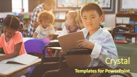  Presentation with wisdom - Presentation featuring chinese wisdom - front view of schoolboy looking background and a tawny brown colored foreground