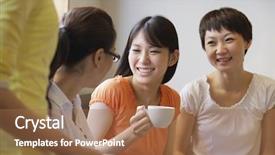  Presentation with friends show - Colorful PPT theme enhanced with woman in yellow dress sitting at kitchen table looking upset backdrop and a mint green colored foreground