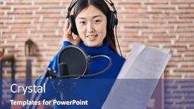  Presentation with music singing - PPT theme with chinese-woman-artist-singing-song background and a ocean colored foreground