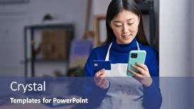  Presentation with credit card - PPT layouts with chinese-woman-artist-using-smartphone background and a ocean colored foreground
