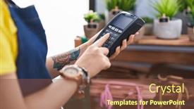  Presentation with data - Presentation featuring chinese-woman-florist-using-data background and a tawny brown colored foreground