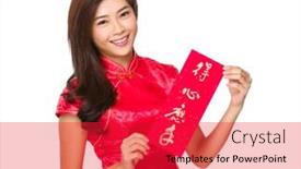  Presentation with everything - Cool new theme with chinese woman hold with fai chun phrase meaning is everything going smoothly and easily backdrop and a red colored foreground