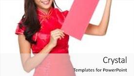  Presentation with calligraphy - Theme featuring chinese woman hold with red poster for calligraphy background and a white colored foreground