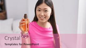  Presentation with lotion - Slide set consisting of chinese-woman-holding-hair-lotion background and a  colored foreground