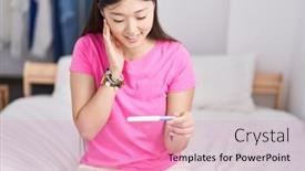  Presentation with pregnancy - Presentation design with chinese-woman-holding-pregnancy-test background and a lemonade colored foreground