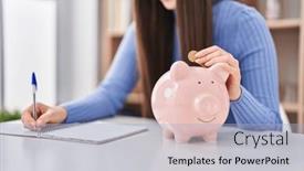  Presentation with bank - Slide set consisting of chinese-woman-inserting-coin background and a light blue colored foreground