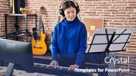  Presentation with piano keyboard - Slide deck enhanced with chinese-woman-musician-playing-piano background and a ocean colored foreground