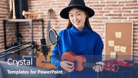  Presentation with ukulele - PPT layouts consisting of chinese-woman-musician-smiling-confident background and a ocean colored foreground
