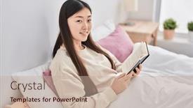  Presentation with chinese - Slides consisting of chinese-woman-reading-book-sitting and a  colored foreground