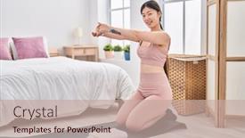  Presentation with stretching - Presentation design enhanced with chinese-woman-smiling-confident-stretching background and a coral colored foreground